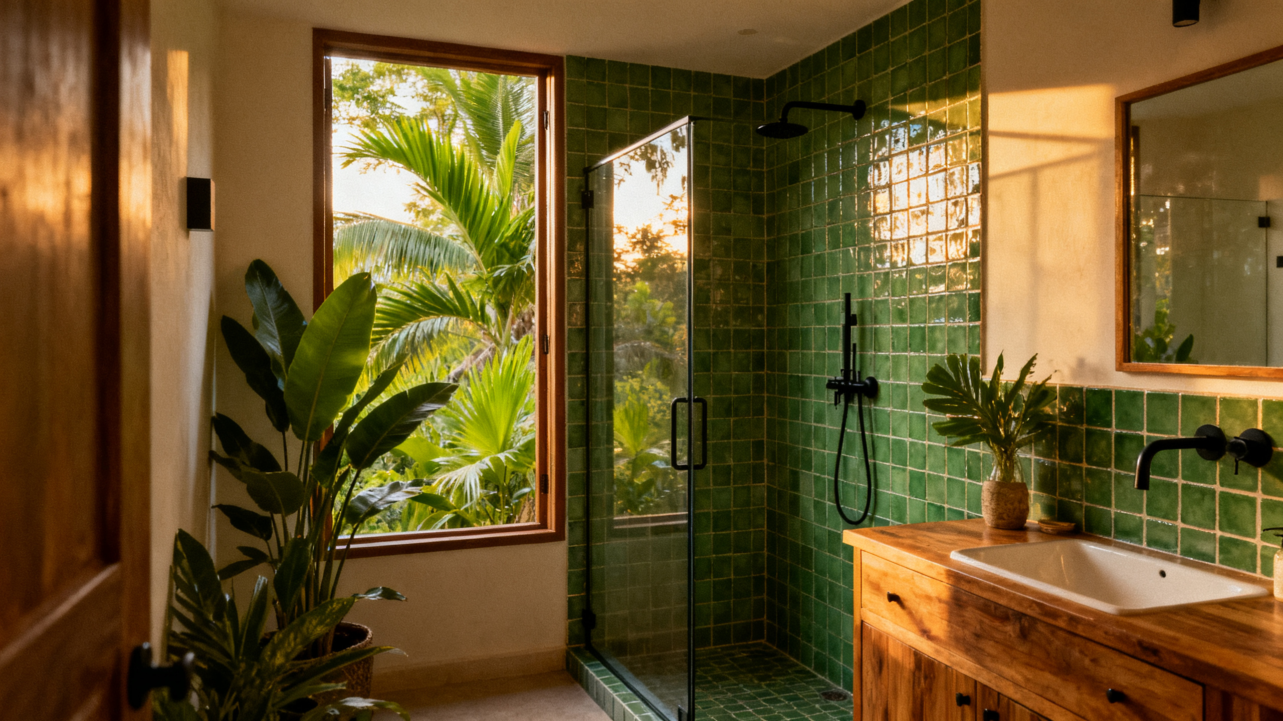 Matte black basin tap and shower fittings against white tiles