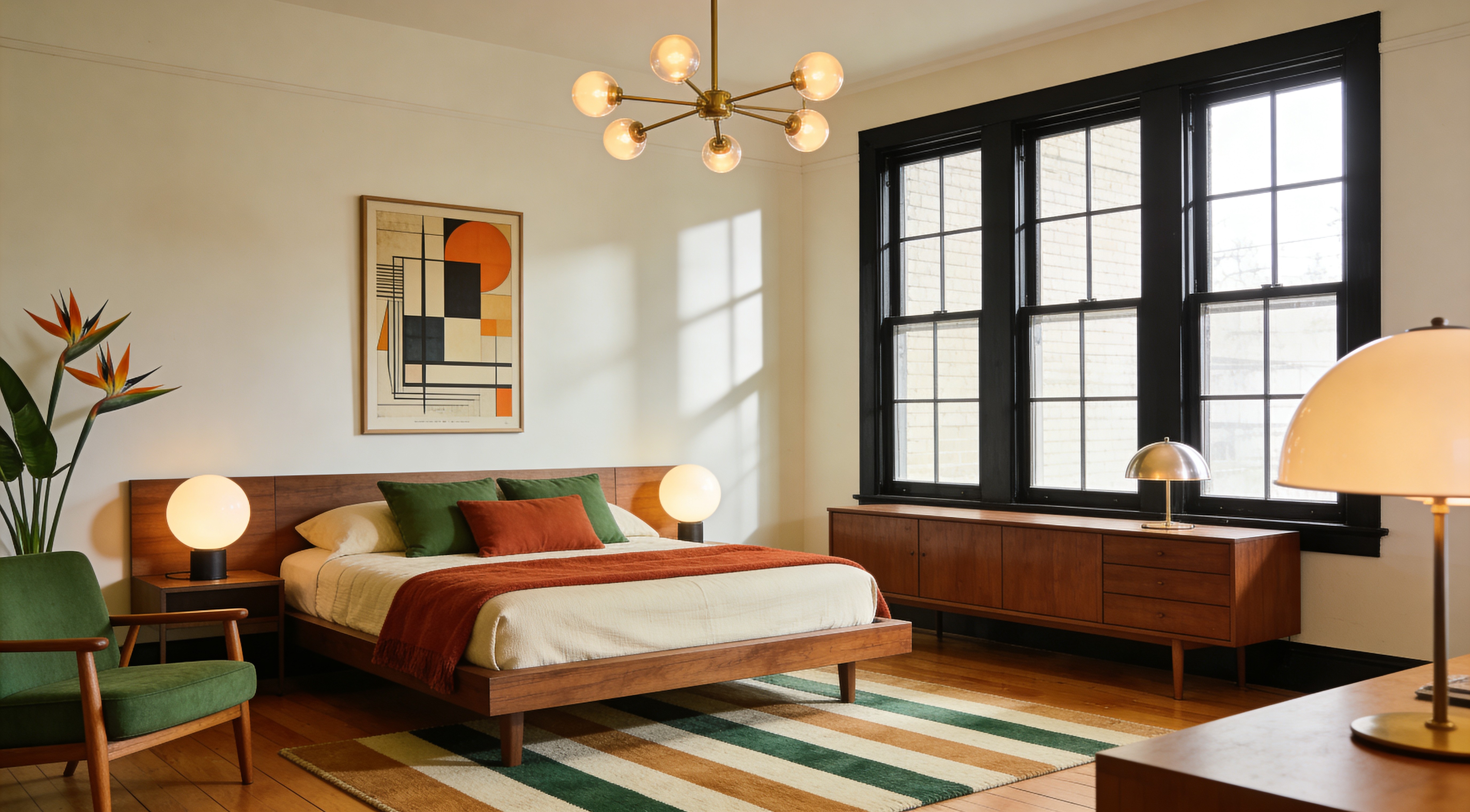 Your bedroom with a snake plant and trailing pothos on a high shelf in soft natural light