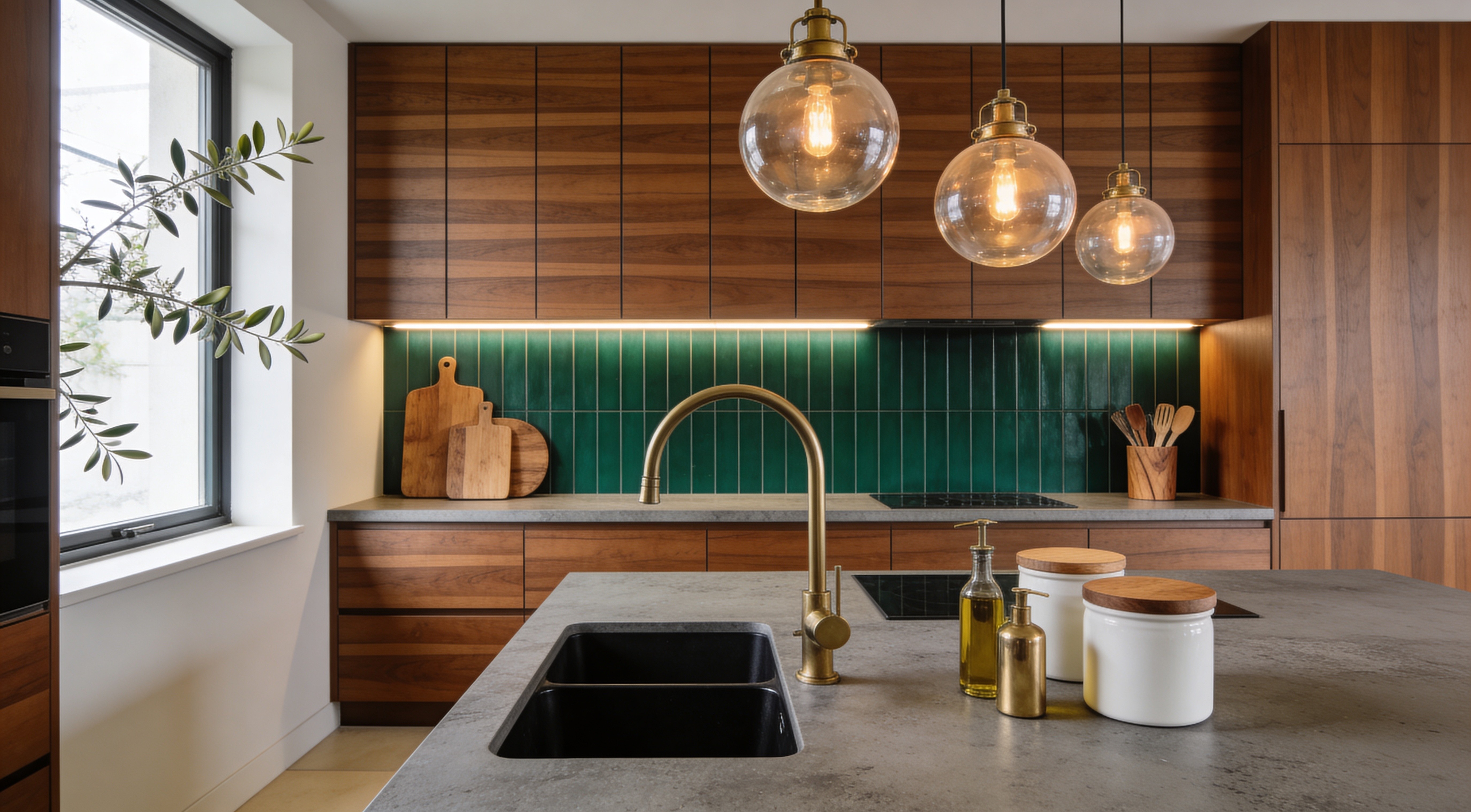 Your concrete kitchen worktop — flat matte mineral surface in an industrial kitchen